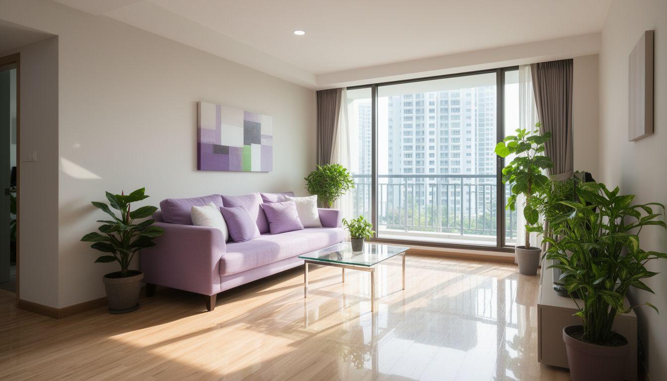 Freshly cleaned condominium living room with sunlight coming through the windows