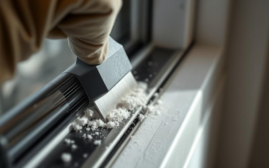 Renovation dust vacuumed out of a window track